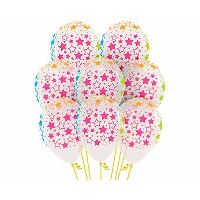 Sempertex 30cm Bold Neon Stars on Crystal Clear Latex Balloons