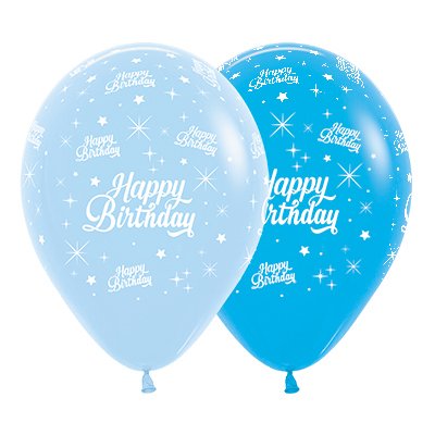 Sempertex 30cm Happy Birthday Twinkling Stars Fashion Blue & Royal Blue Latex Balloons