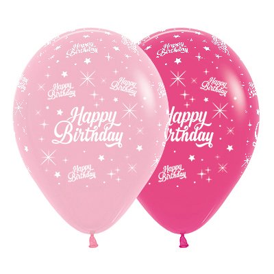 Sempertex 30cm Happy Birthday Twinkling Stars Fashion Pink & Fuchsia Latex Balloons