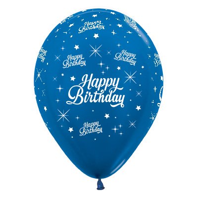 Sempertex 30cm Happy Birthday Twinkling Stars Metallic Blue Latex Balloons