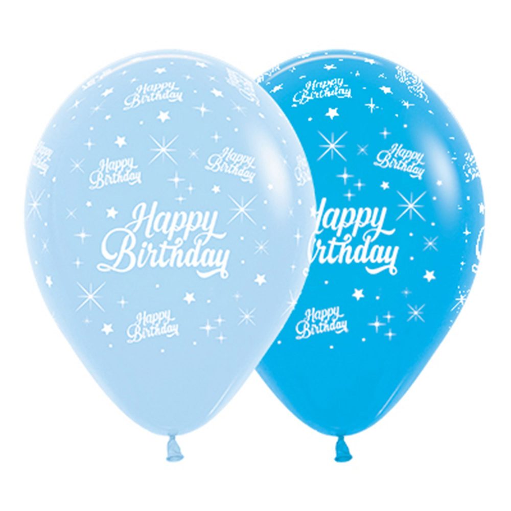 Sempertex 30cm Happy Birthday Twinkling Stars Fashion Blue & Royal Blue Latex Balloons
