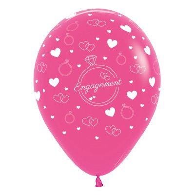 Sempertex 30cm Engagement Diamond Rings & Hearts Fashion Fuchsia Latex Balloons