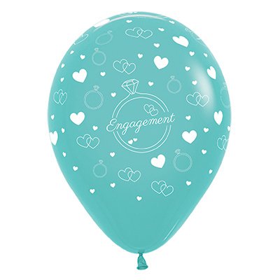 Sempertex 30cm Engagement Diamond Rings & Hearts Fashion Aquamarine Green Latex Balloons