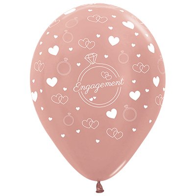 Sempertex 30cm Engagement Diamond Rings & Hearts Metallic Rose Gold Latex Balloons