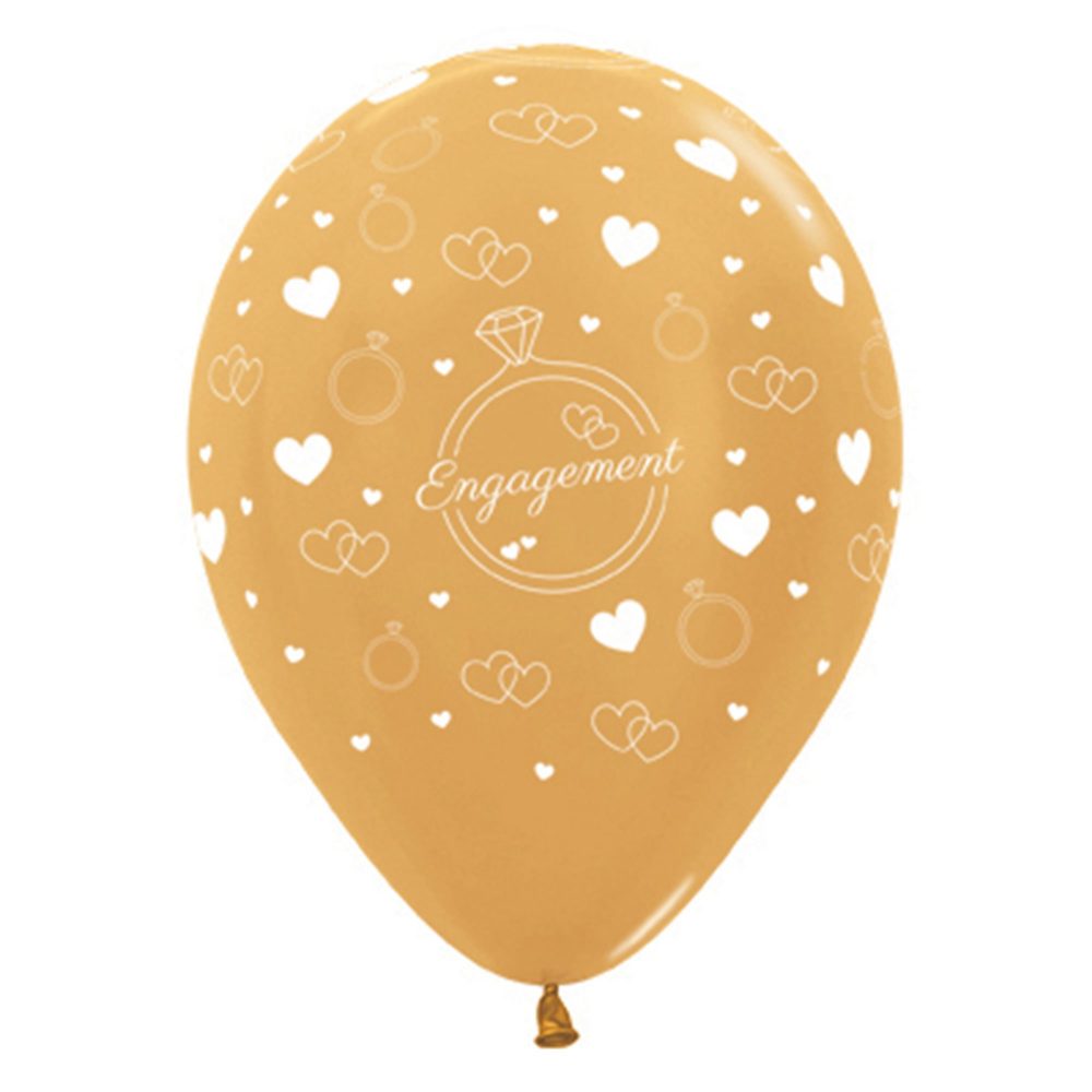 Sempertex 30cm Engagement Diamond Rings & Hearts Metallic Gold Latex Balloons