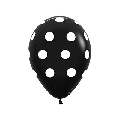 Sempertex 30cm Polka Dots on Fashion Black Latex Balloons
