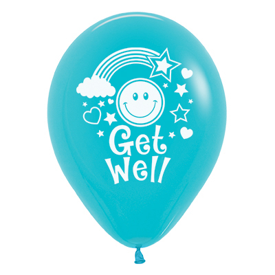 Sempertex 30cm Get Well Smiley Faces Fashion Caribbean Blue Latex Balloons
