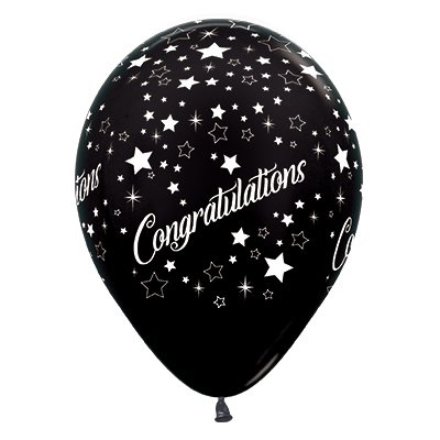Sempertex 30cm Congratulations Stars Metallic Black Latex Balloons