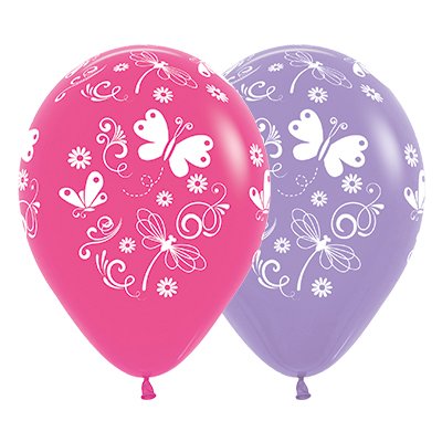 Sempertex 30cm Butterflies & Dragonflies Fashion Fuchsia & Lilac Latex Balloons