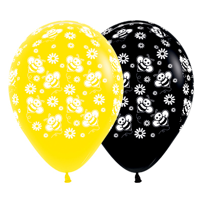 Sempertex 30cm Bumble Bee's & Flowers Fashion Yellow & Black Latex Balloons