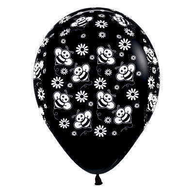 Sempertex 30cm Bumble Bee's & Flowers Fashion Black Latex Balloons