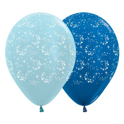 Sempertex 30cm Sparkling Stars Satin Pearl Blue & Metallic Blue Latex Balloons