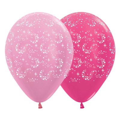 Sempertex 30cm Sparkling Stars Satin Pearl Pink & Metallic Fuchsia Latex Balloons