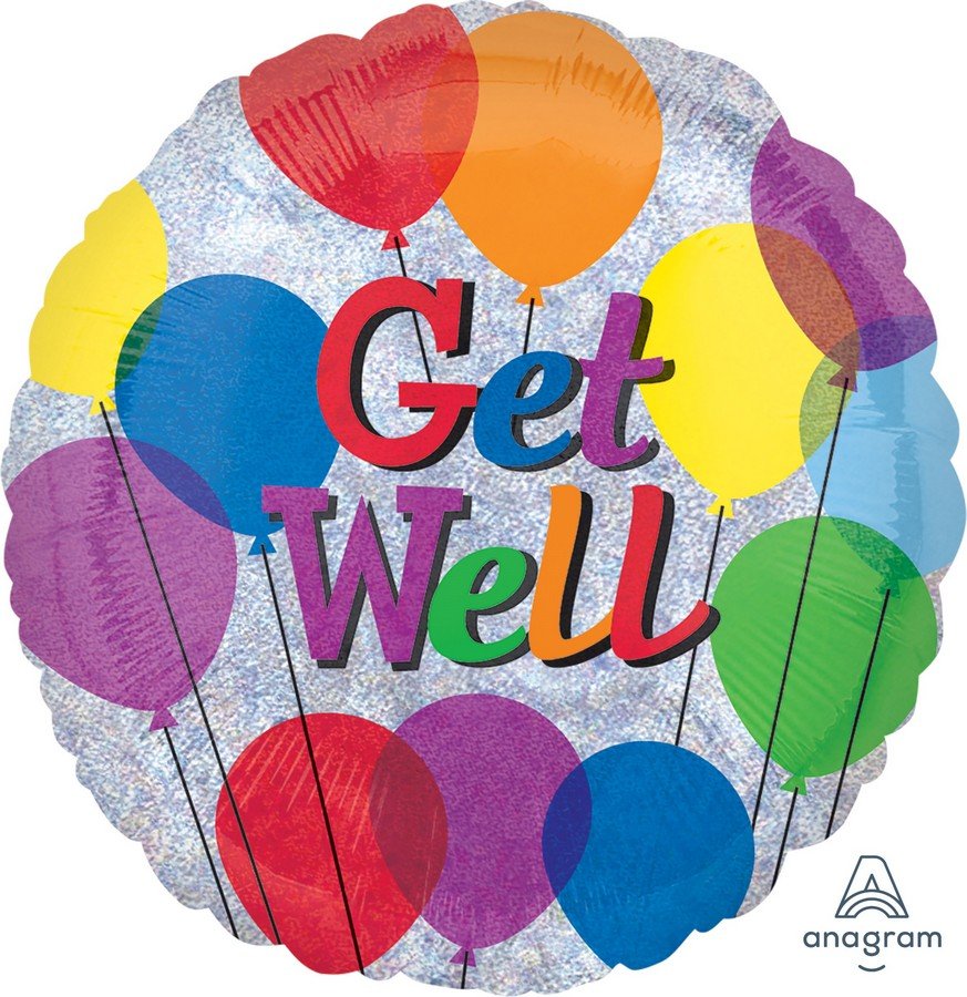 45cm Standard Holographic Get Well Balloons S55 - party supplies australia