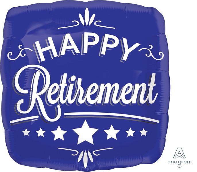 45cm Standard HX Happy Retirement Blue Square S40 - party supplies australia