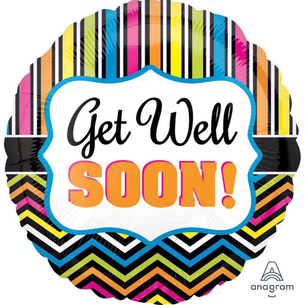 45cm Standard HX Get Well Stripe and Chevron S40 - party supplies australia