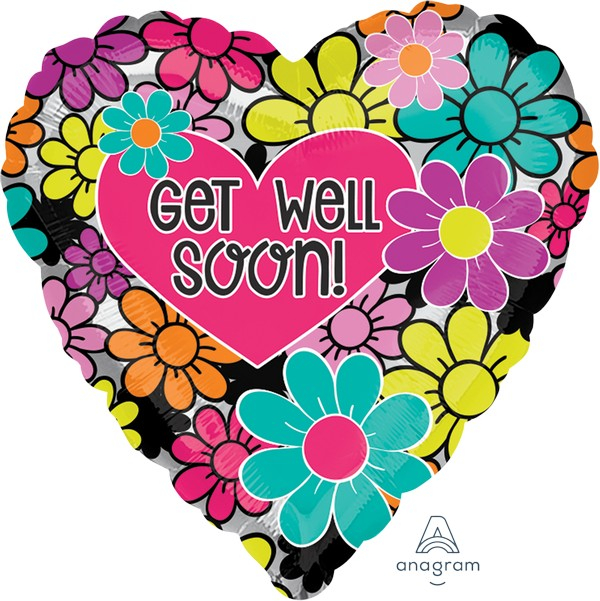 45cm Standard HX Graphic Floral Get Well Soon S40 - party supplies australia