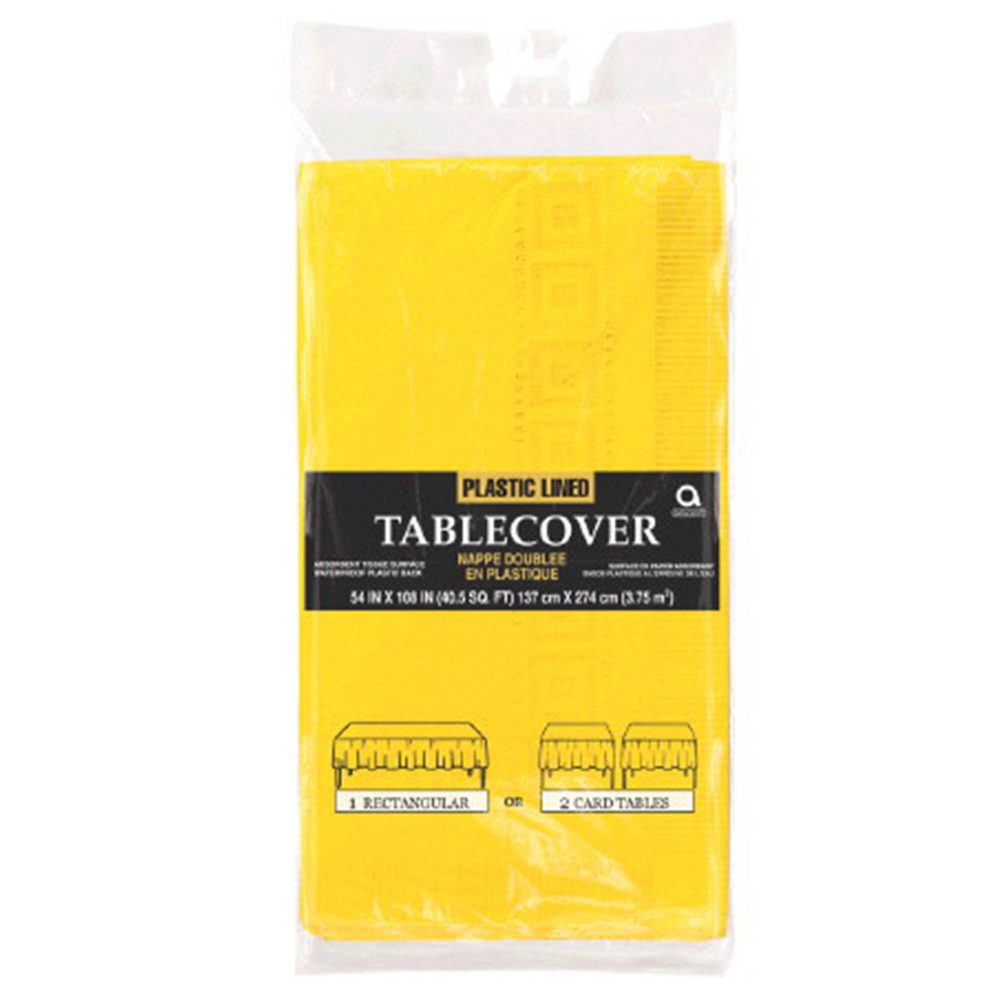 3PLY Tablecover Plastic Lined Yellow Sunshine - party supplies australia