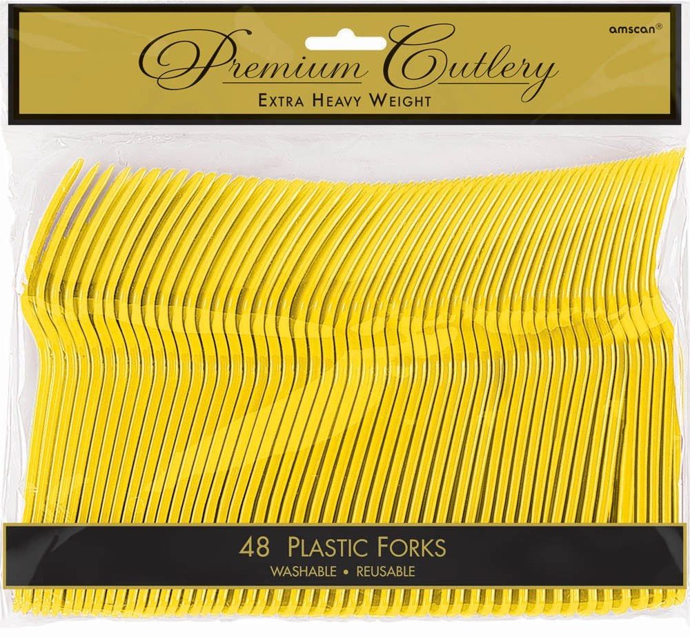 Premium Heavy Weight Plastic 48 Pack Fork High Count Yellow Sunshine - party supplies australia