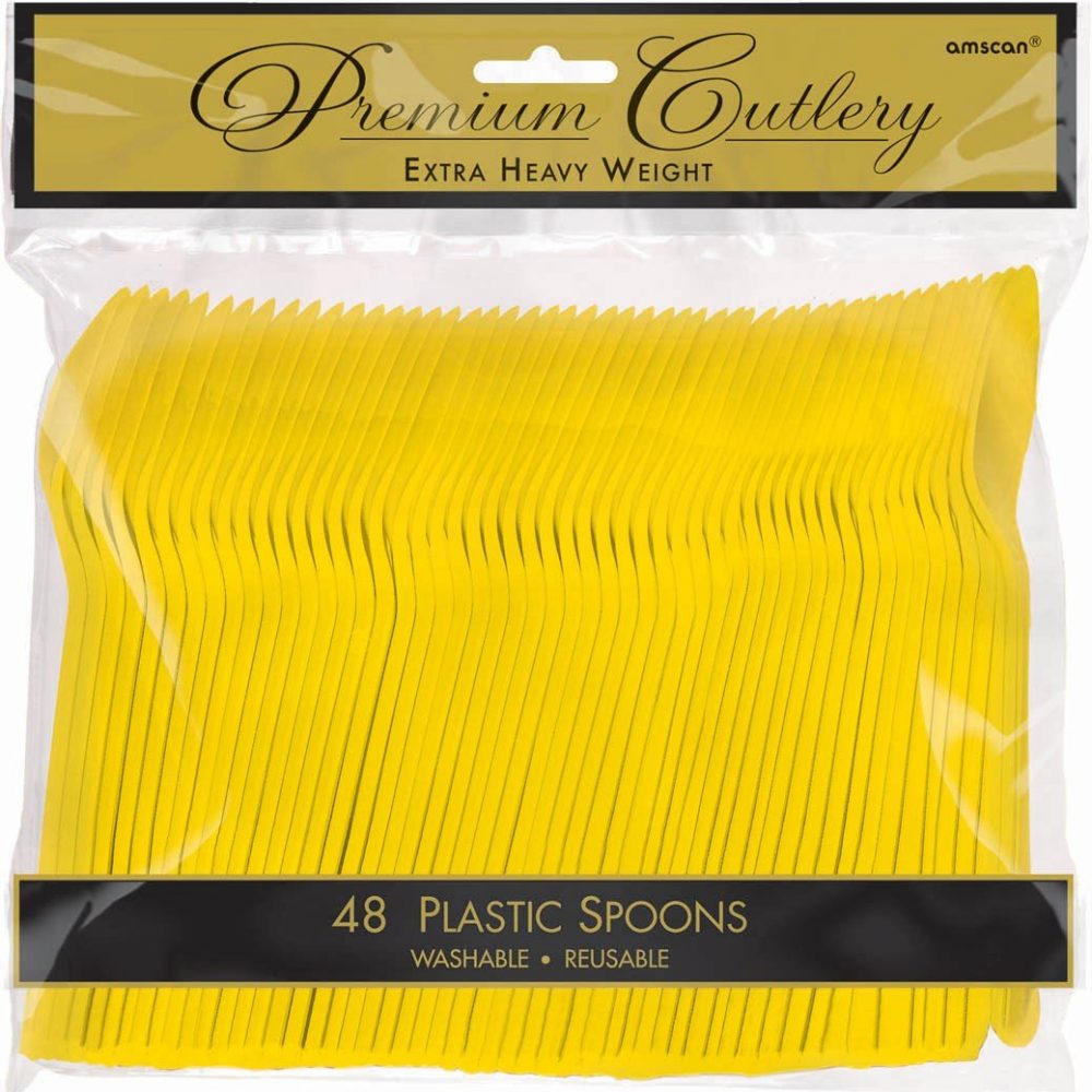 Premium Heavy Weight Plastic 48 Pack Spoon High Count Yellow Sunshine - party supplies australia