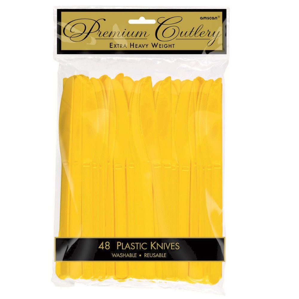 Premium Heavy Weight Plastic 48 Pack Knife High Count Yellow Sunshine - party supplies australia