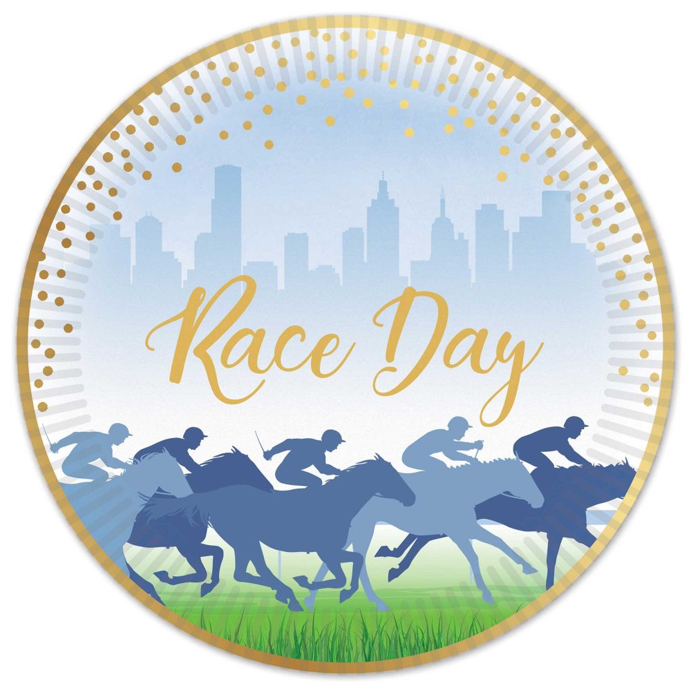 "Race Day Hot Stamped 7""/17cm Paper Plates - Bulk Pack 50 - party supplies australia