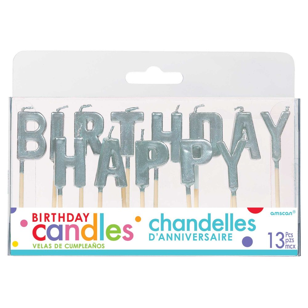Happy Birthday Pick Candles - Silver - party supplies australia