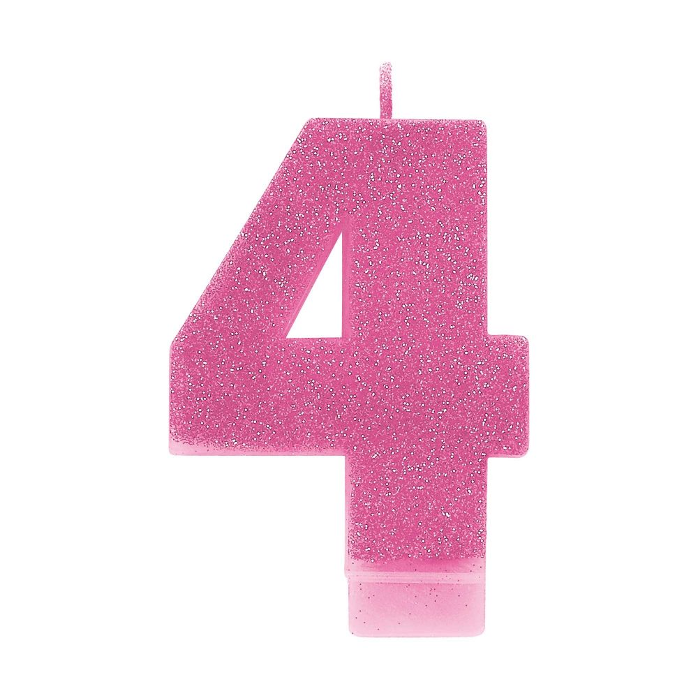 #4 Pink Glitter Numeral Candle - party supplies australia