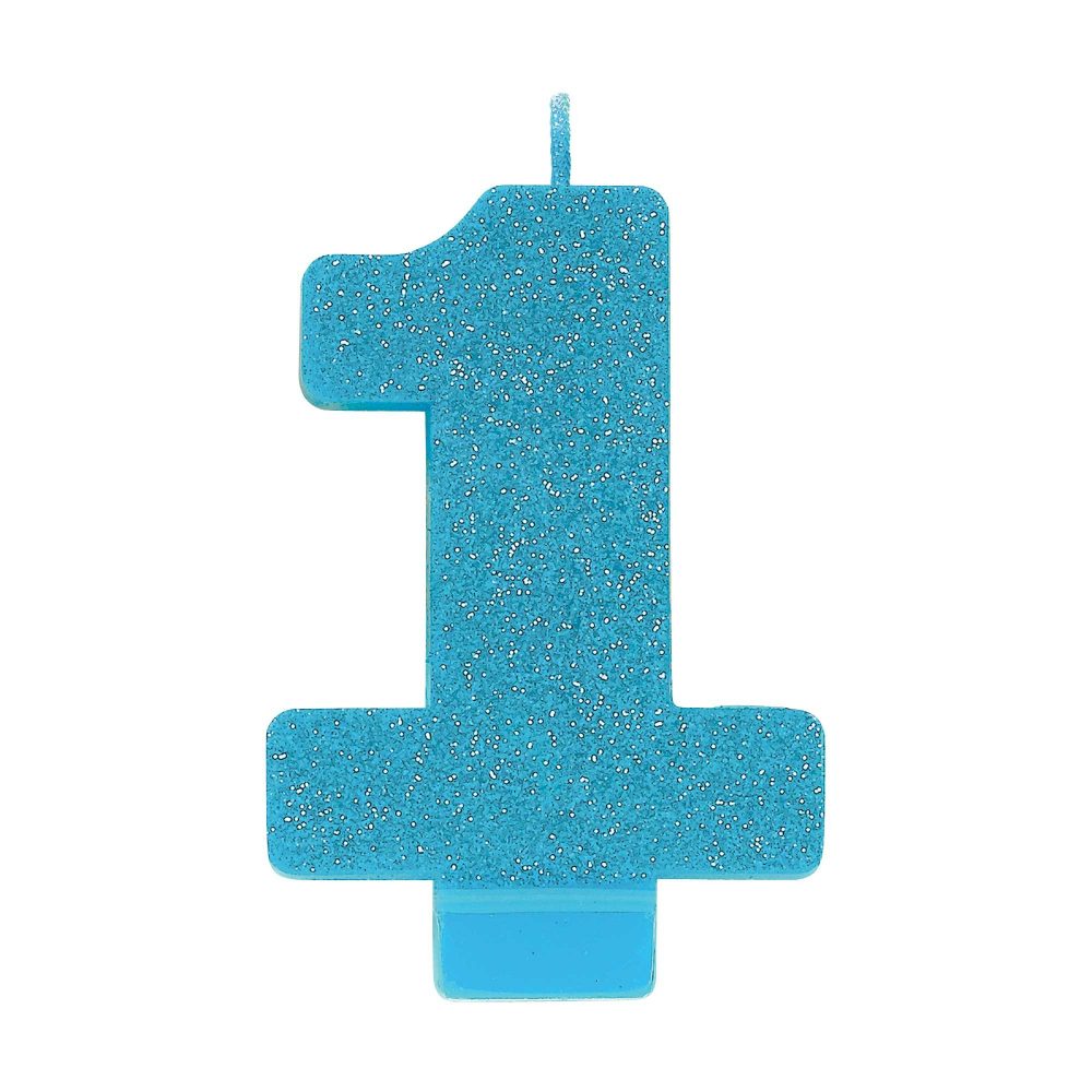 #1 Blue Glitter Numeral Candle - party supplies australia