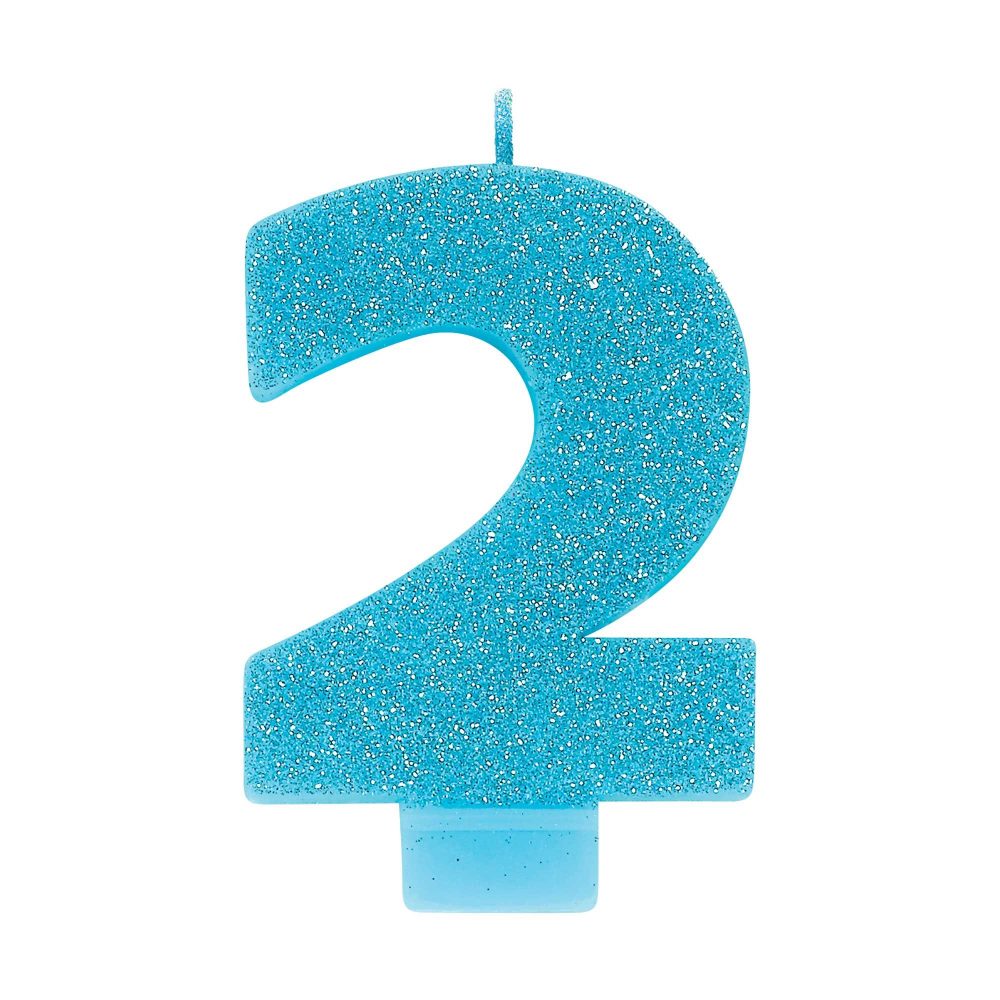 #2 Blue Glitter Numeral Candle - party supplies australia