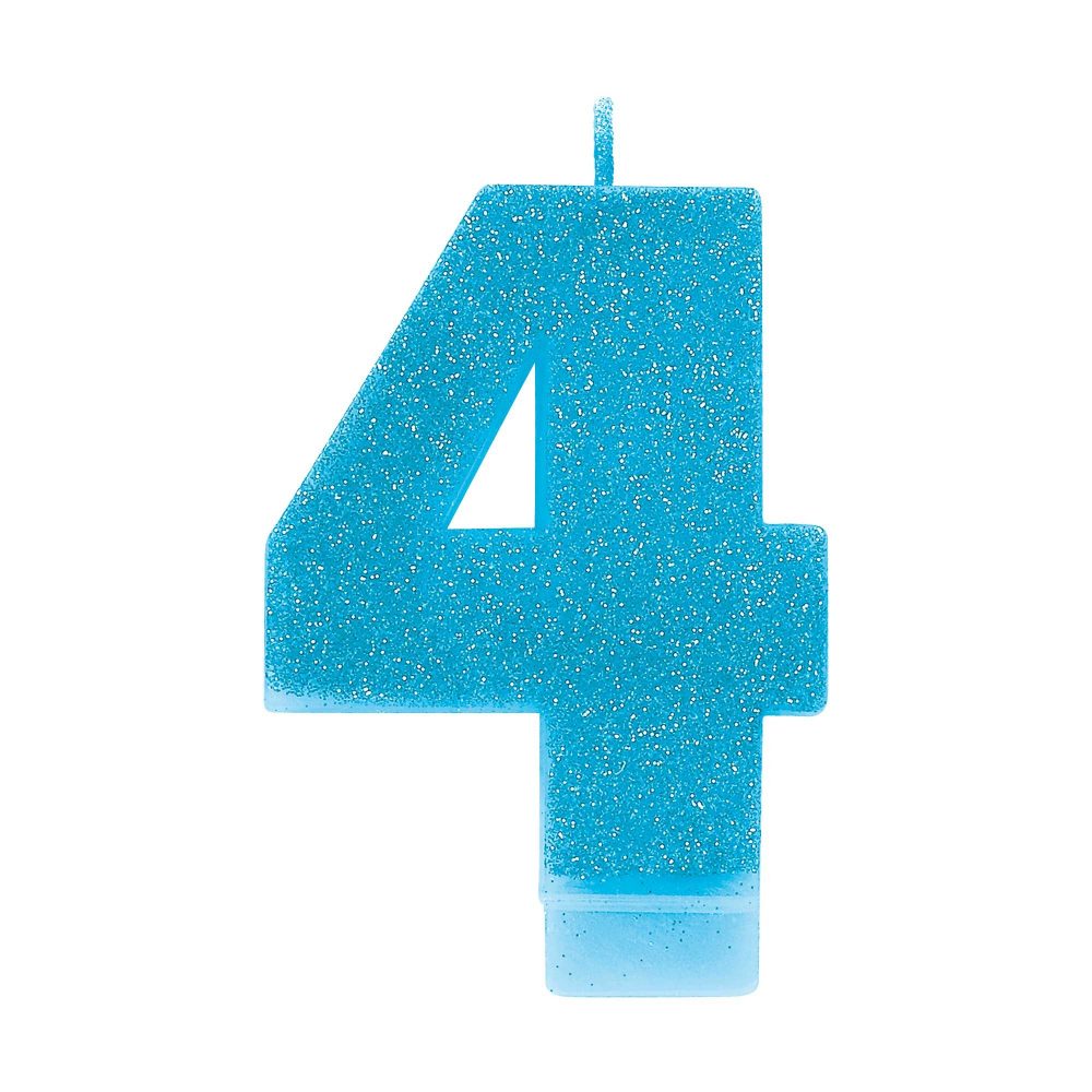 #4 Blue Glitter Numeral Candle - party supplies australia