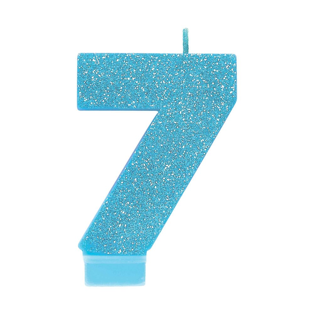 #7 Blue Glitter Numeral Candle - party supplies australia