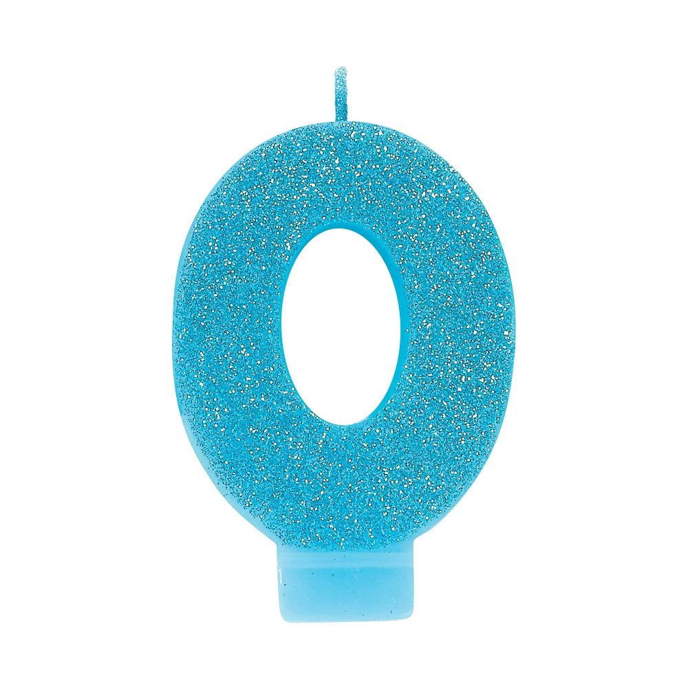 #0 Blue Glitter Numeral Candle - party supplies australia