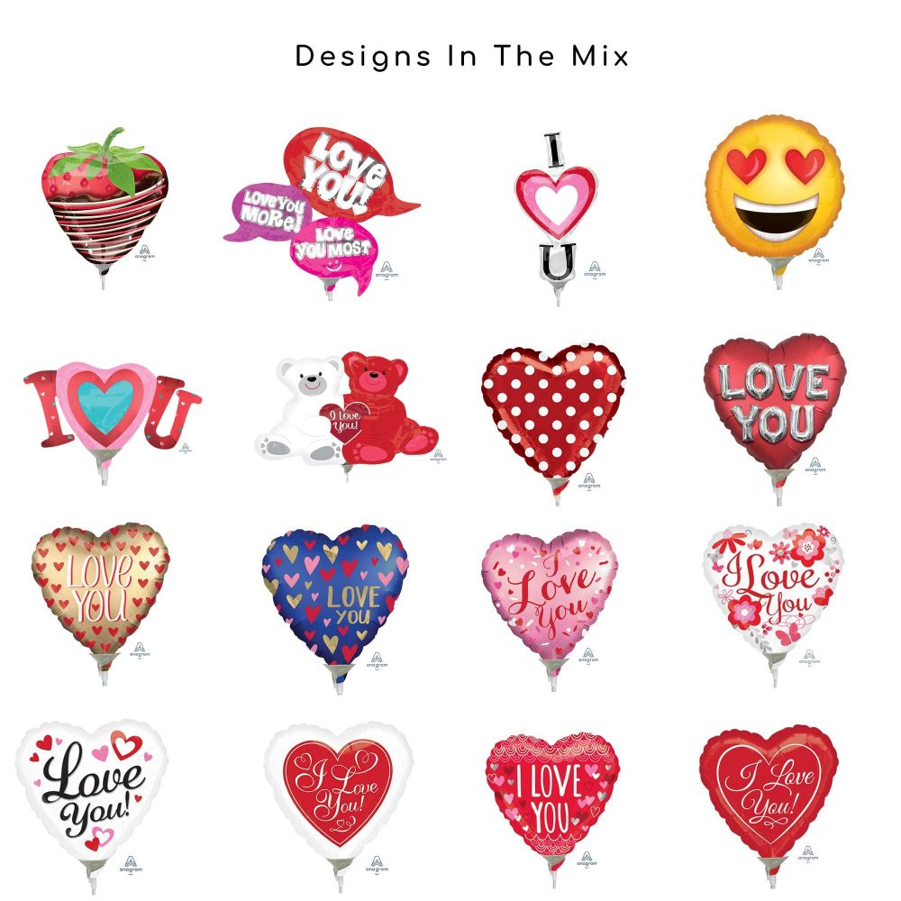 9in/23cm & Mini Shape Love Foil Balloon Mix Contains 20 Balloons