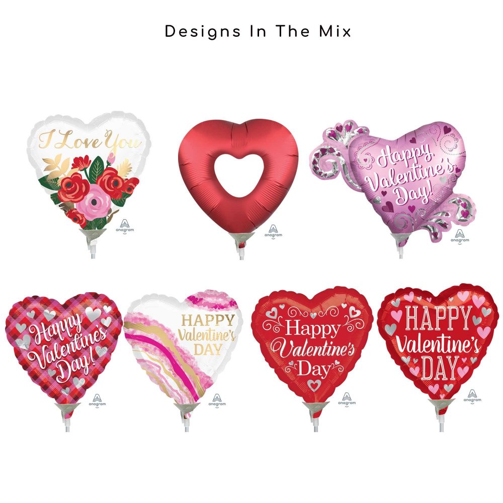 9in/23cm & Mini Shape - Valentines Foil Balloon Mix Contains 20 Balloons