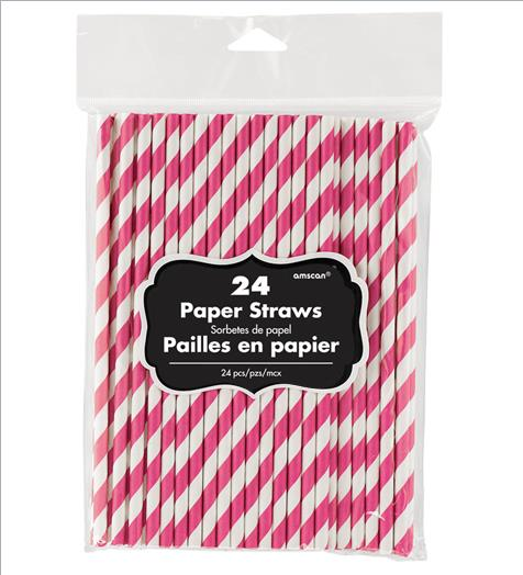 Paper Straws Bright Pink - party supplies australia