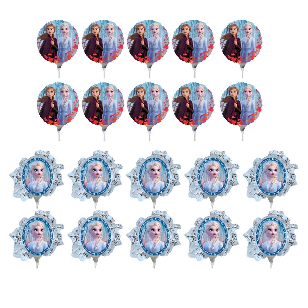 Frozen 2 - Balloon Mix  - 10 x 22cm & 10 x Mini Shapes Inflated & Cups & Sticks - party supplies australia