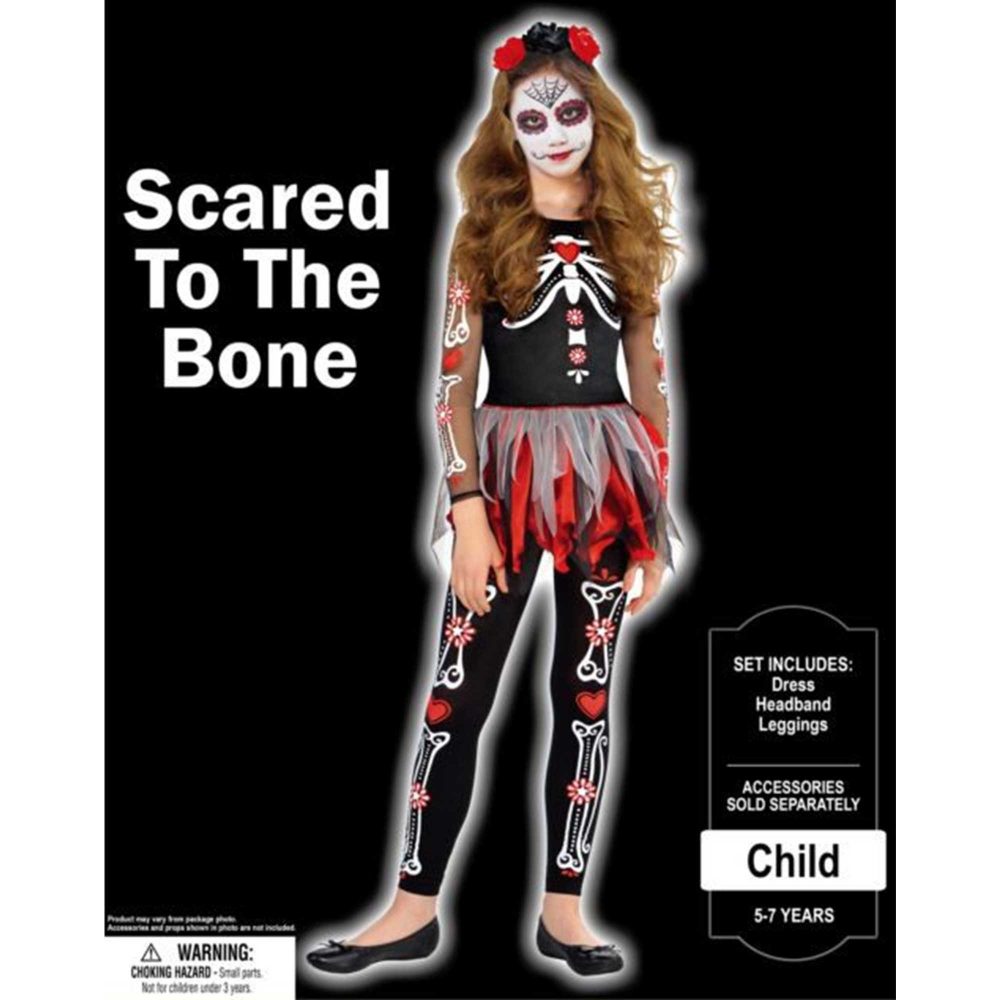 Costume Scared to the Bone Girls Large 8-10 Years - party supplies australia