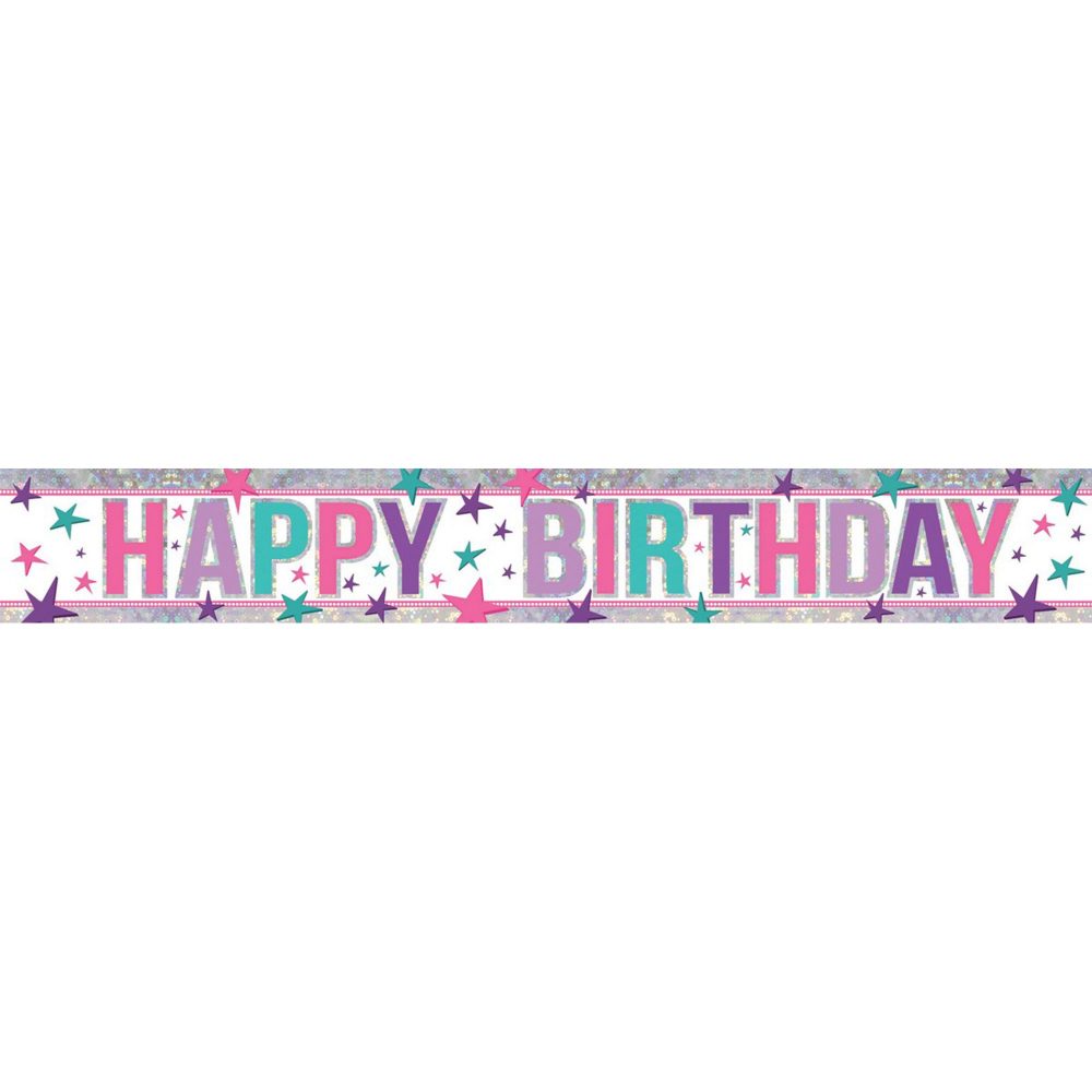 Banner Holographic Happy Birthday Pink - party supplies australia