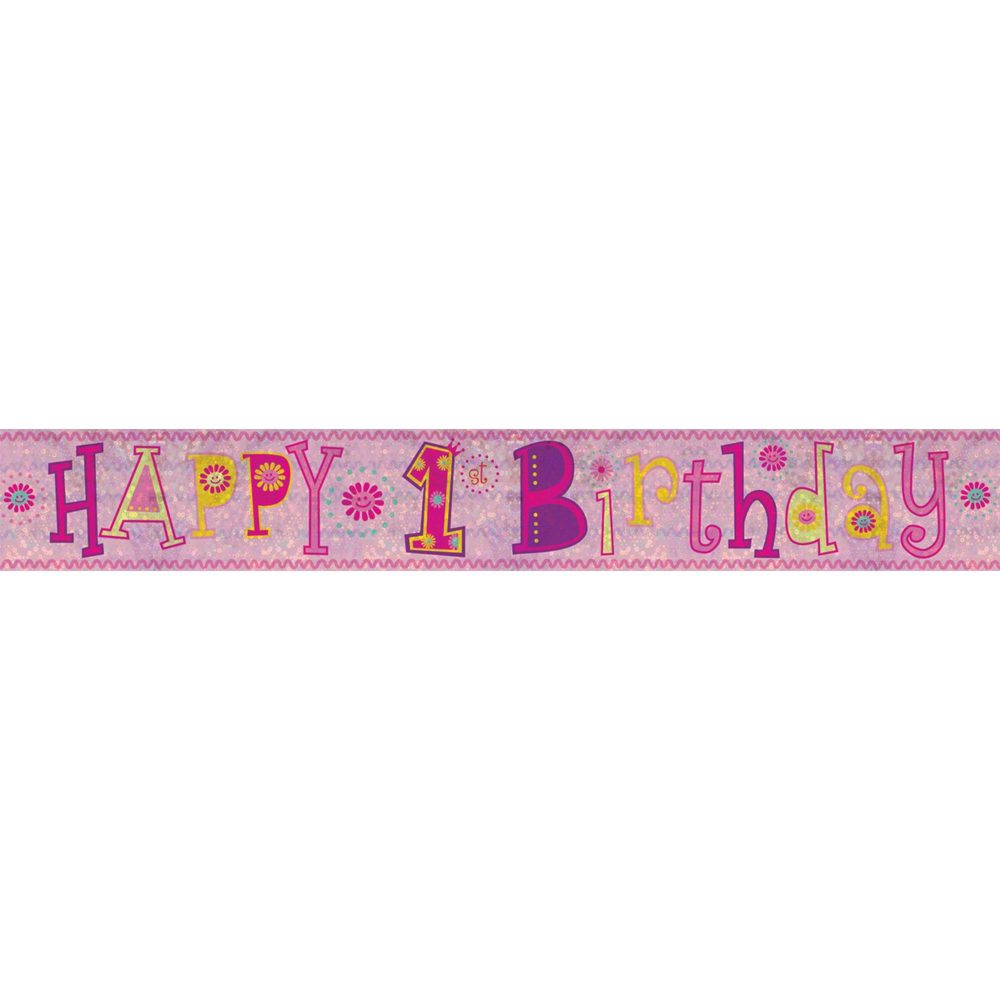Banner Holographic Happy Birthday 1st Girl - party supplies australia