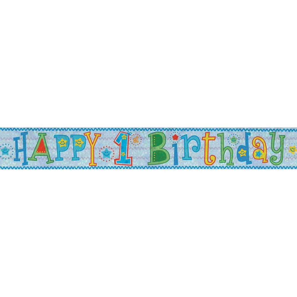 Banner Holographic Happy Birthday 1st Boy - party supplies australia