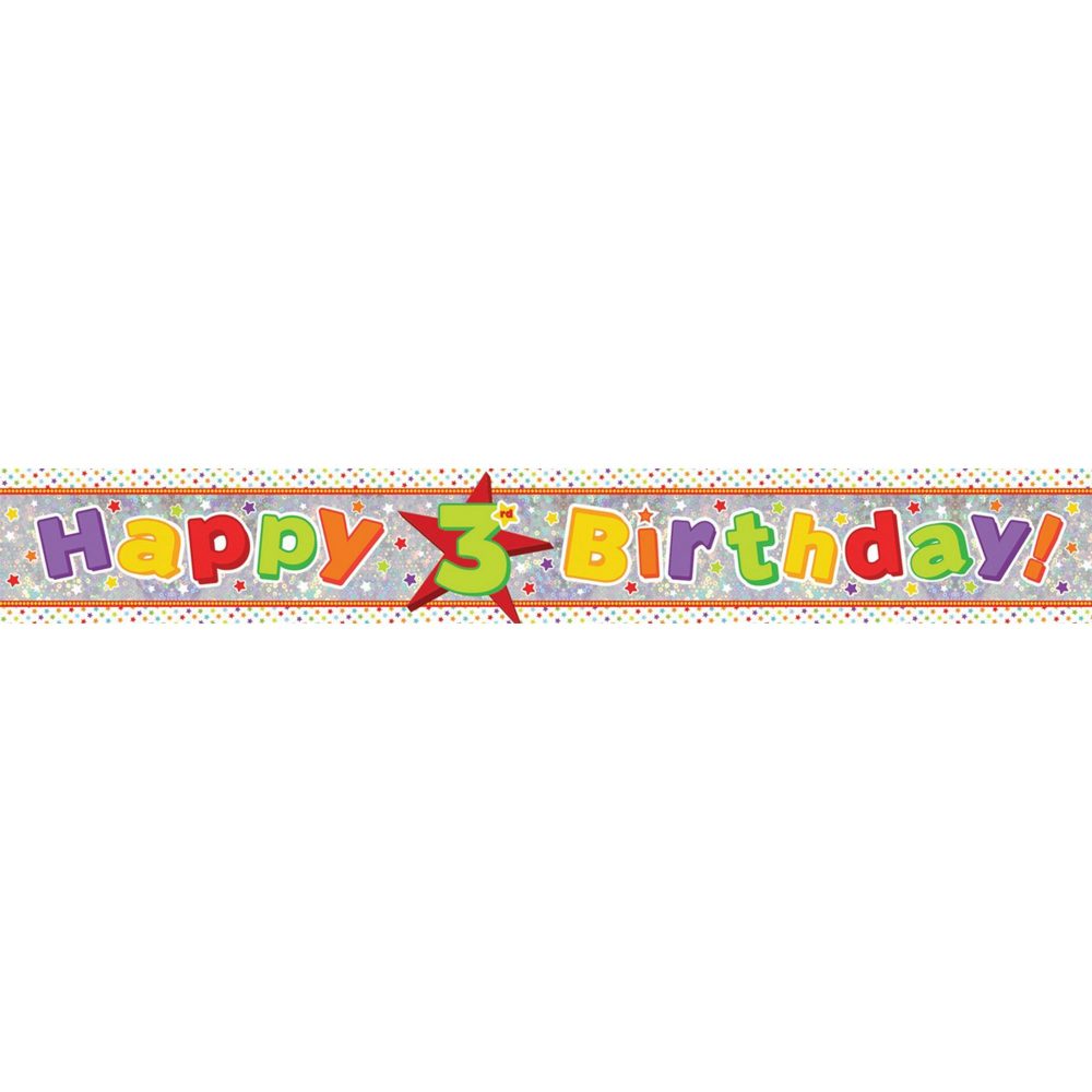 Banner Holographic Happy Birthday 3rd Multi - party supplies australia