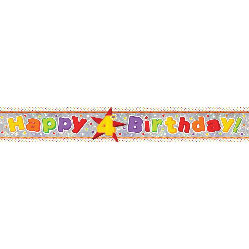 Banner Holographic Happy Birthday 4th Multi - party supplies australia