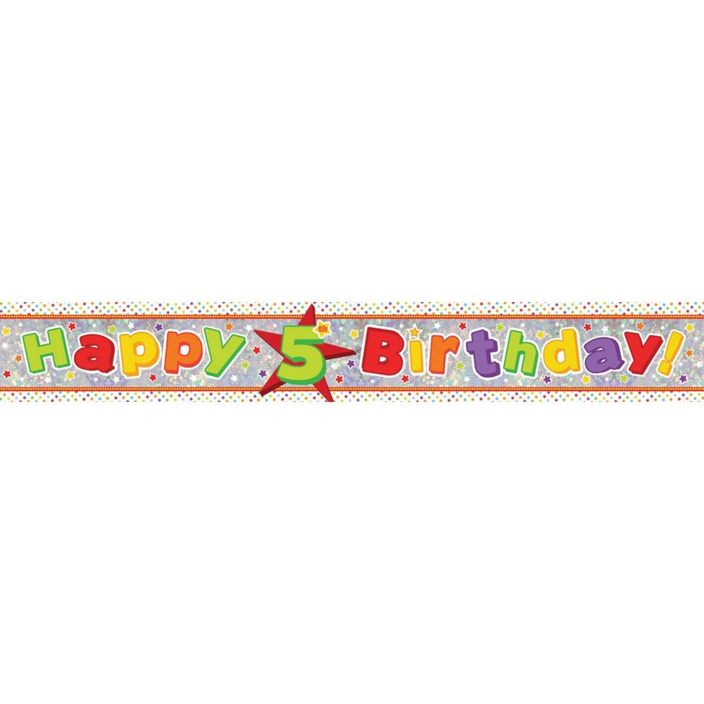 Banner Holographic Happy Birthday 5th Multi - party supplies australia