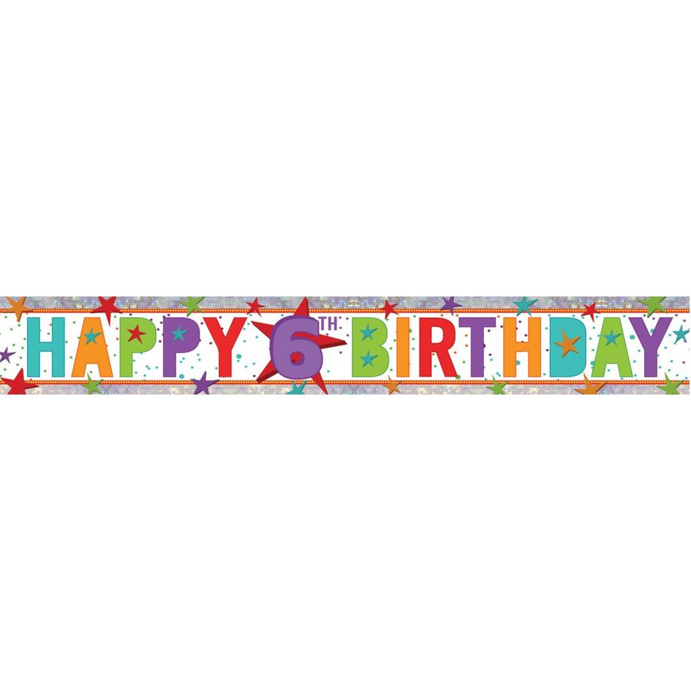 Banner Holographic Happy Birthday 6th Multi - party supplies australia