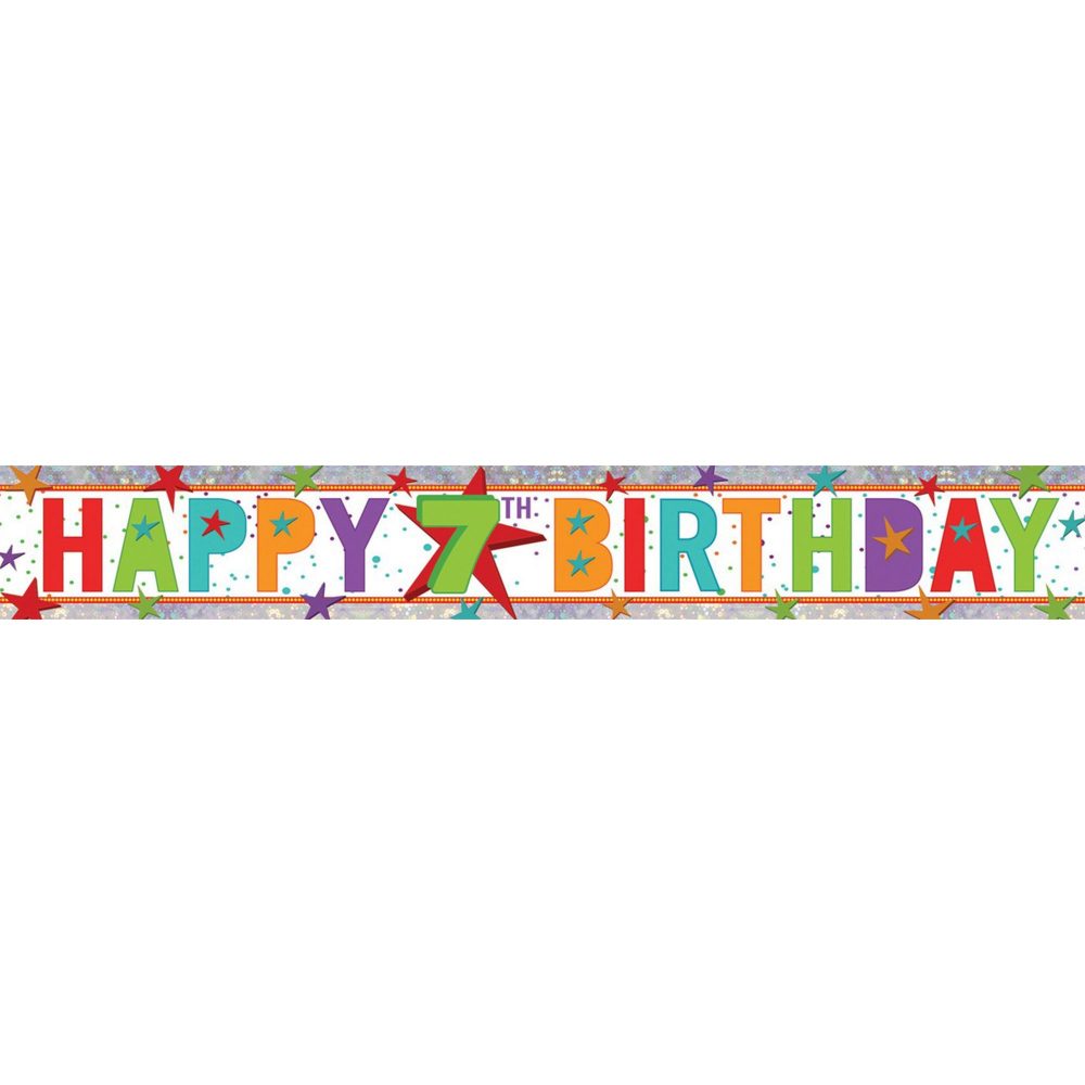 Banner Holographic Happy Birthday 7th Multi - party supplies australia
