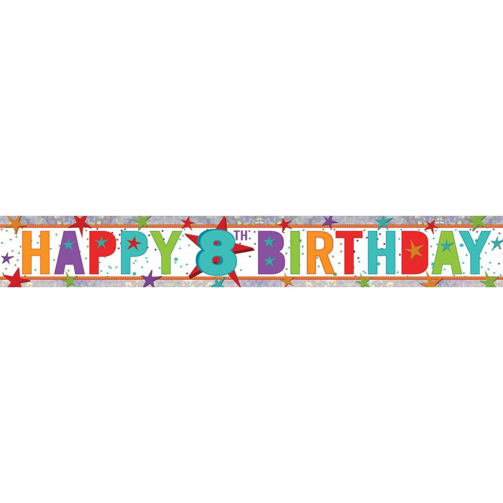 Banner Holographic Happy Birthday 8th Multi - party supplies australia