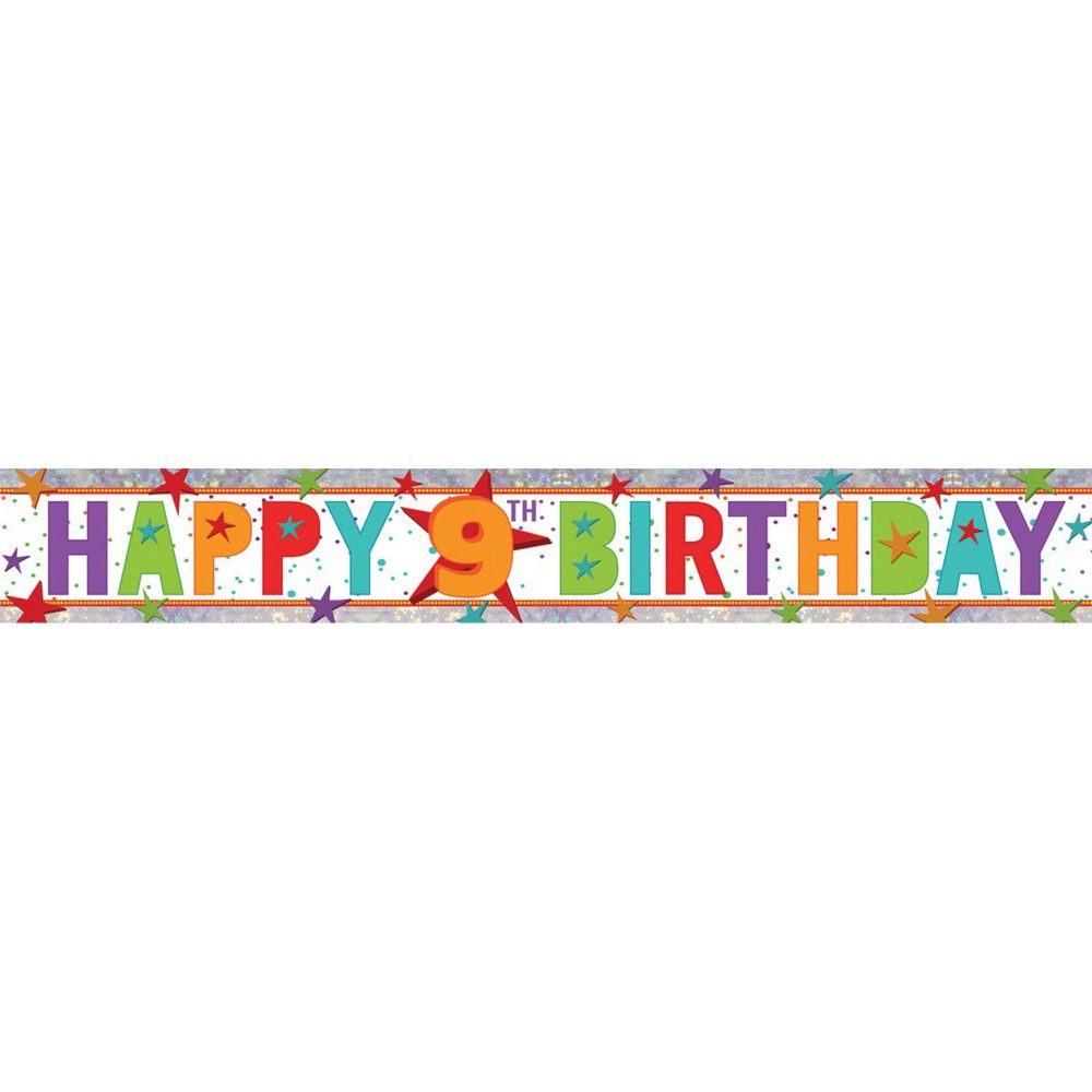Banner Holographic Happy Birthday 9th Multi - party supplies australia