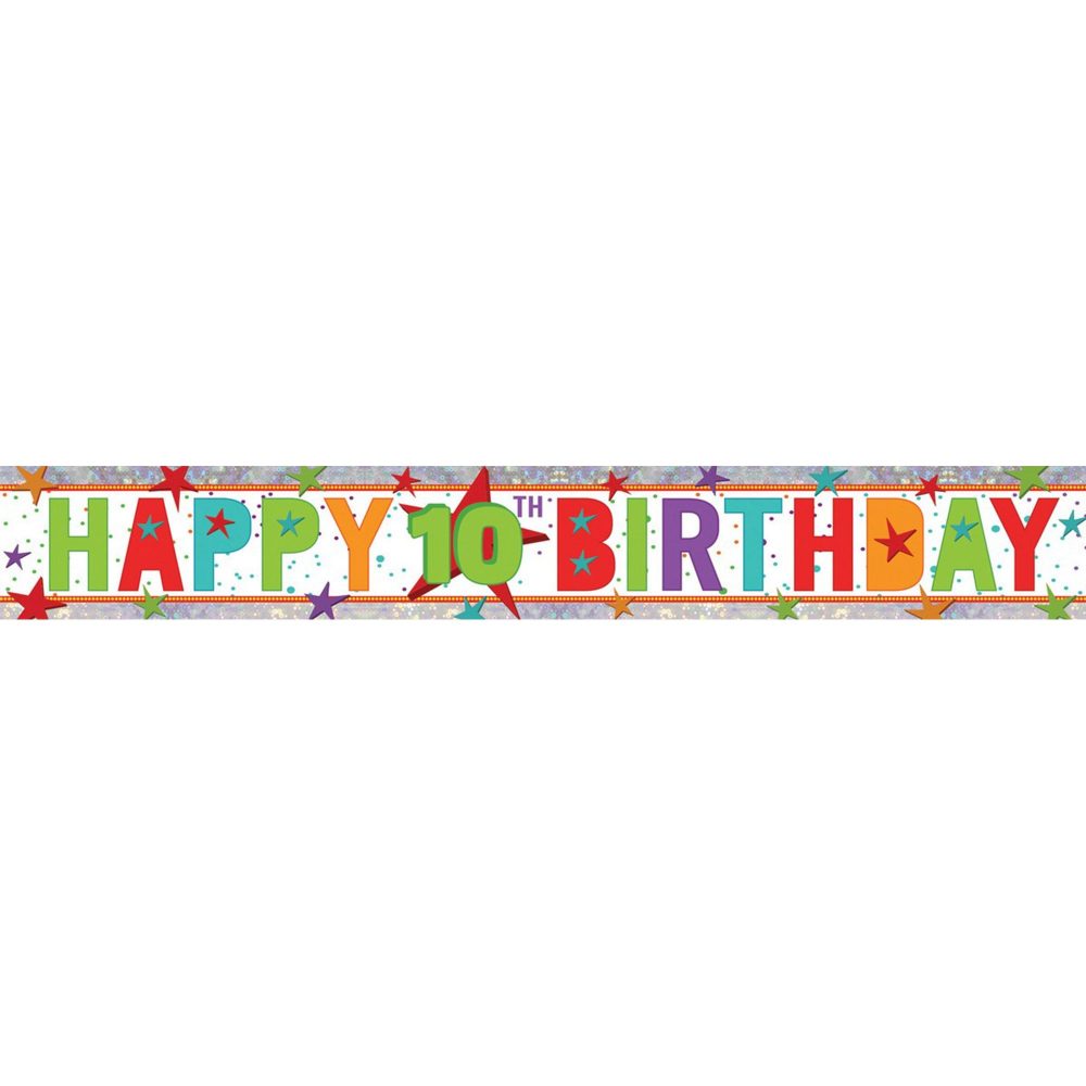 Banner Holographic Happy Birthday 10th Multi - party supplies australia