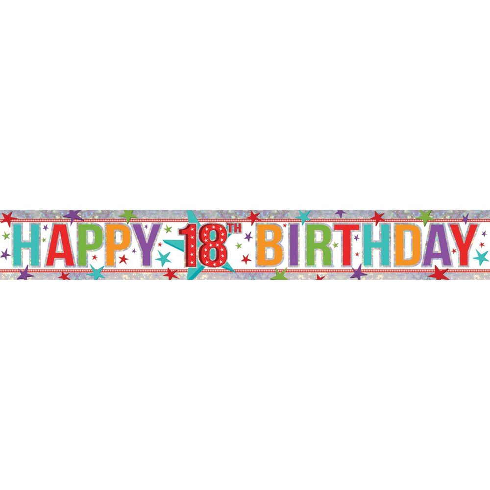 Banner Holographic Happy Birthday 18th Multi - party supplies australia